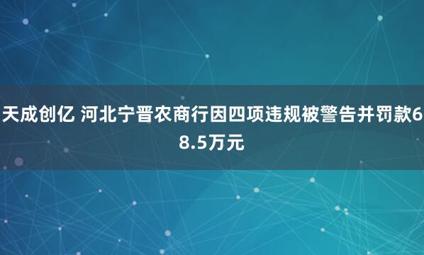天成创亿 河北宁晋农商行因四项违规被警告并罚款68.5万元